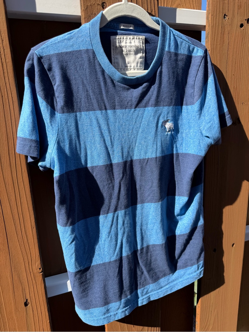 Abercrombie & Fitch Men's Wide Blue Striped Crew Tee